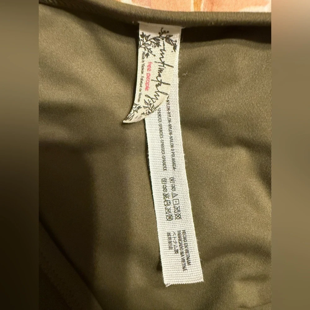 Free People Olive Green Deep V Long Sleeve Bodysuit